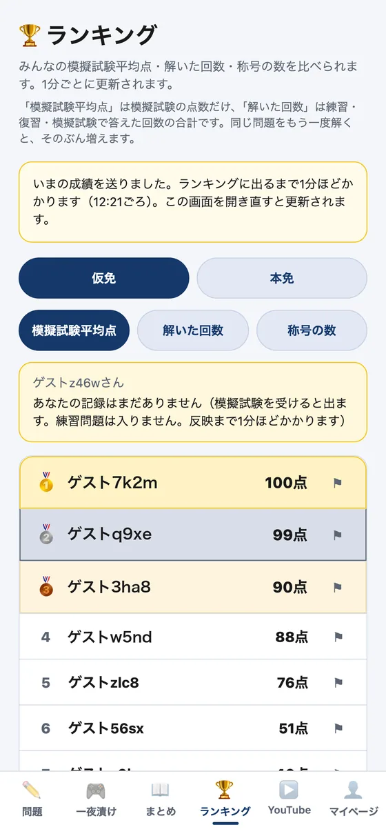 ランキングの画面